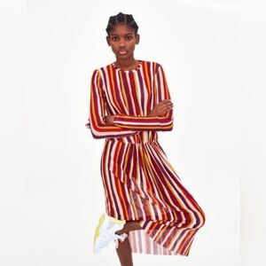 Deadstock Zara Trafaluc Vibrant Long Sleeve Striped Dress